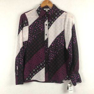 Bar III NWT Women's XXS Plum Field Boysenberry Multi Button Front Blouse